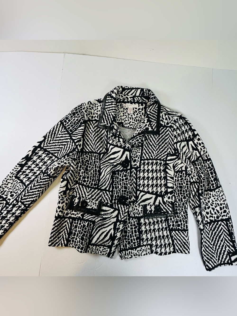 JM Collection Black and White Patchwork Blazer
